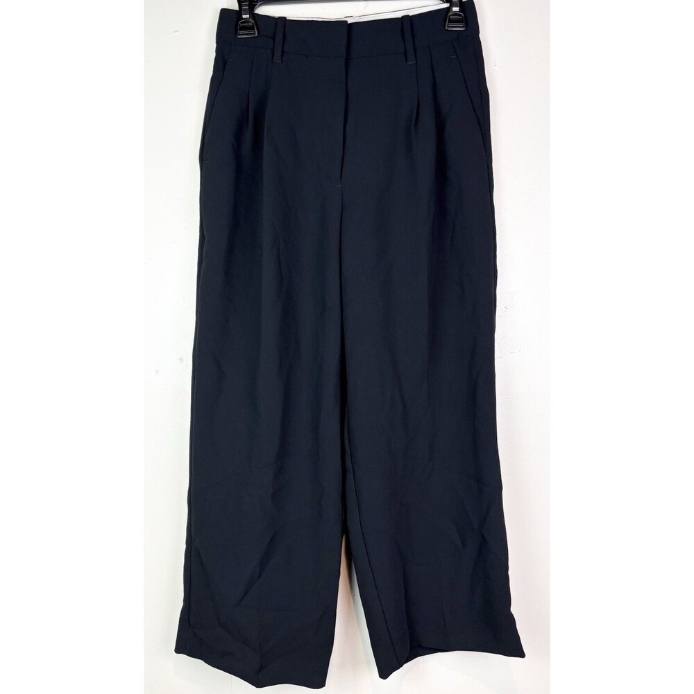 Aritzia Wilfred Effortless Pant Cropped Black Wide Leg Pleated Sz 4 High Rise - Picture 2 of 9